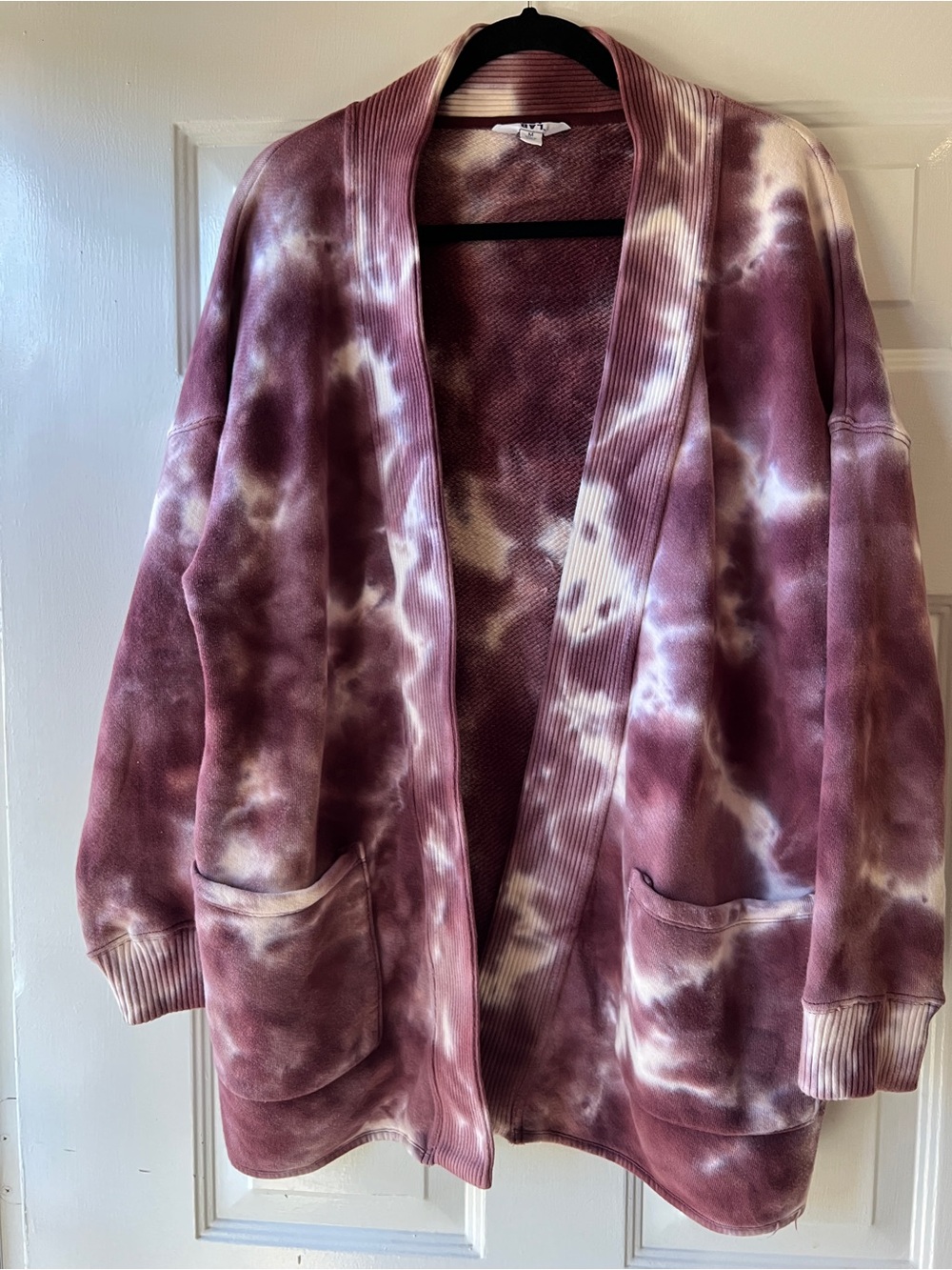 JoyLab Mauve Tie-Dye Open Front Teddy Cardigan Jacket